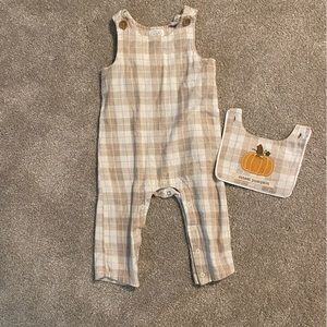 Mudpie Plaid Jumper with Reversible Bib - Cutest Pumpkin/Little Turkey